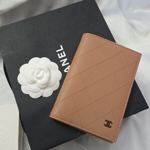 CHANEL Quilted Passport Holder Beige